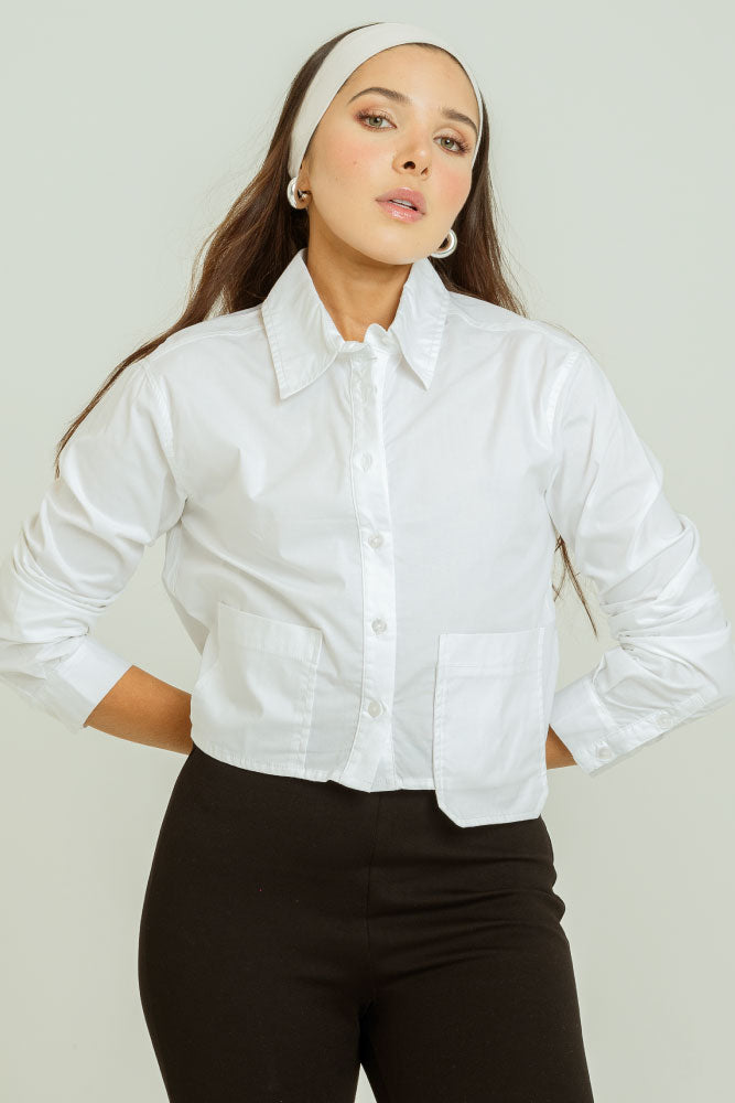 CAMISA CROP BOLSILLOS