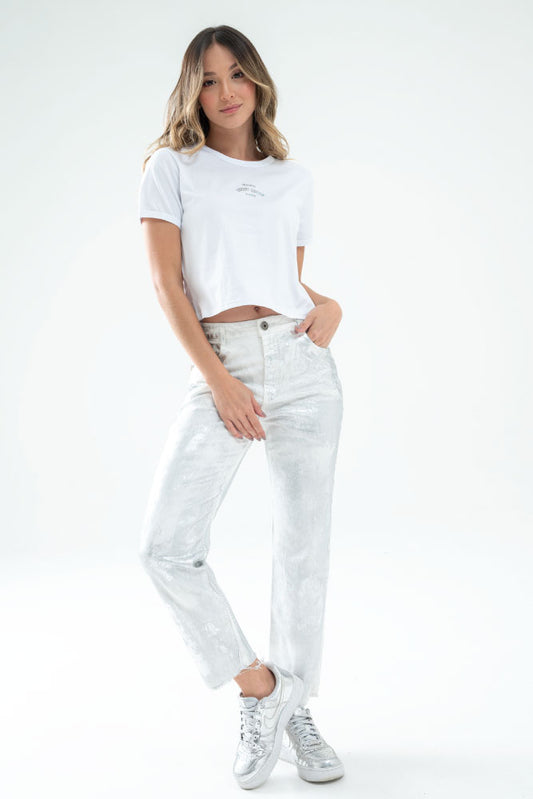 PANTALON STRAIGHT FOIL PLATA