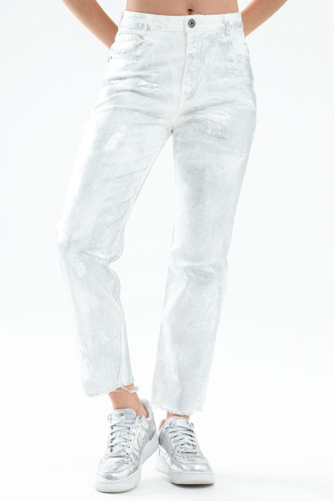 PANTALON STRAIGHT FOIL PLATA